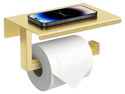 Image de Solidchoice - Porte-papier toilette avec étagère pour téléphone, finition dorée