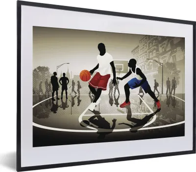 Produktbild von MuchoWow® MuchoWow® Gerahmtes Poster Eine Illustration von zwei Basketballspielern auf der Straße 40x30 cm - Poster mit zchwarzem Bilderrahmen - Bilderrahmen - Poster im Rahmen