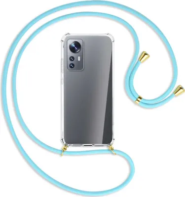 Produktbild von Handykette Backcover-Schutzhülle mit Band (Metall goldfarben) für Xiaomi 12 - himmelblau