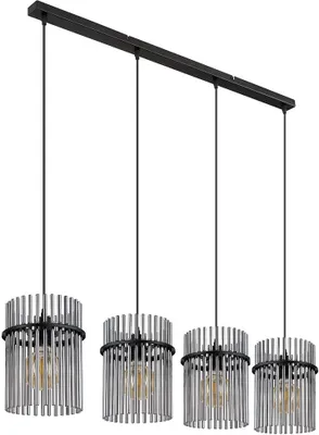 Produktbild von LED Pendelleuchte, Metall, Schwarz, Glasstäbe Rauchfarbe, L 110 cm