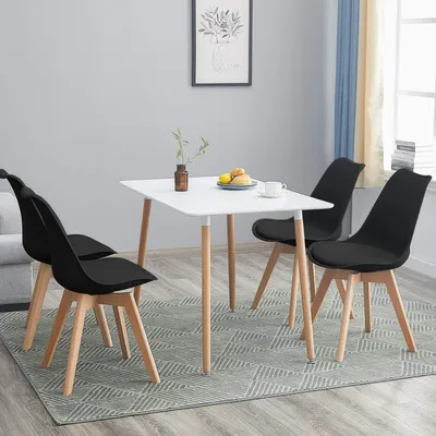 Immagine prodotto di Set da pranzo: tavolo rettangolare con 4 sedie, bianco/nero, 110 cm