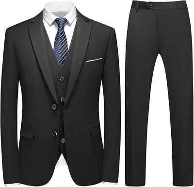 Productafbeelding van 3-Delig Slim Fit Herenpak met Stropdas voor Bruiloften en Formele Gelegenheden in Zwart