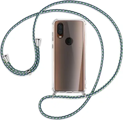 Produktbild von Handykette Backcover-Schutzhülle mit Band (Metall silberfarben) für Motorola One Vision - grün/blau/weiß