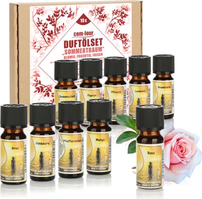 Produktbild von com-four® 10x duftende Öle im Set - Raumduft Sommertraum - Duftöl für Aroma-Diffusoren, Lufterfrischer, Wasser-Verdampfer, Luft-Befeuchter