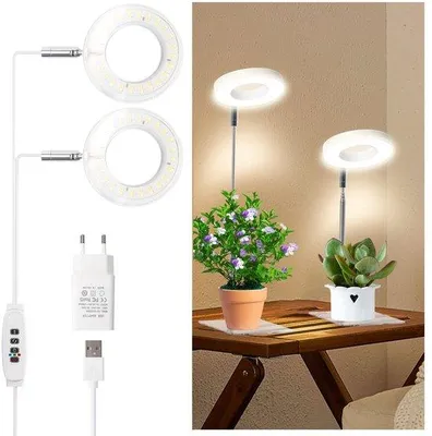Imagen del producto de Lámpara LED para plantas Ibenzoa®, ajustable de 20 a 67 cm, con doble cabezal de espectro completo, 10 niveles de intensidad, 3 modos de luz y temporizador de 3912 horas para plantas de interior