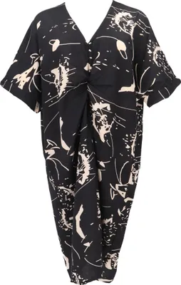 Produktbild von Lockeres Oversize Kaftankleid, Plus Size Kleid - Schwarz/beige, Damen, Baumwolle, Größe: L/XL