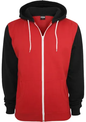 Produktbild von Urban Classics Relaxed 3-Tone Zip Hoody Herren Sportjacke Mit Kapuze, Größe: M; Farbe: Red/Black/White