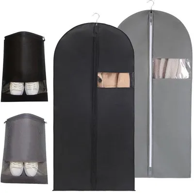 Image de Housses de protection pour vêtements avec fermeture éclair, lot de 2, pour protéger les chaussures et les vêtements. Sac de rangement pour vêtements en matériau respirant.