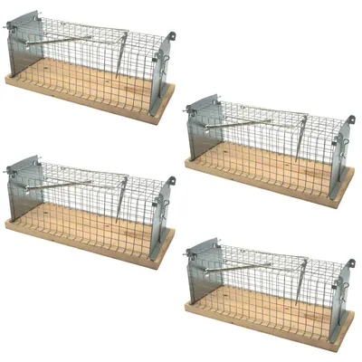 Produktbild von 4er Set Mausefalle Lebend Rattenfalle 29 x 12 x 12,5 cm Lebendfalle Mause Falle Groß aus Holz & Drahtkäfig Tierfalle Kastenfalle
