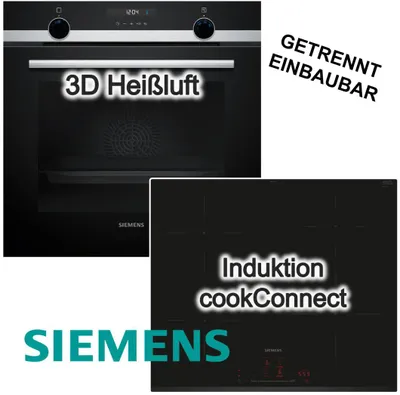 Produktbild von Siemens Herdset Backofen 3DHeißluft Hydrolyse Pizzastufe + Induktionskochfeld Boost TouchSlider HomeConnect