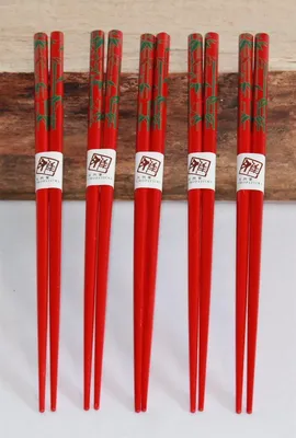 Produktbild von 023 Essstäbchen 5 Paar aus Bambus 5 rot grün Japan Style