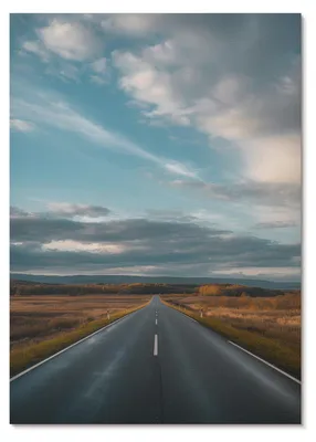 Produktbild von POSTER - 59x84 cm (A1) - E. - Eine Straße durch die Herbstebene unter blauem Himmel -  Wandbild für Wohnzimmer Schlafzimmer & Flur, Modernes Poster Wanddeko, Ungerahmt