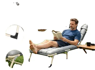 Image de Lit de camping, design portable, matelas confortable, gris clair