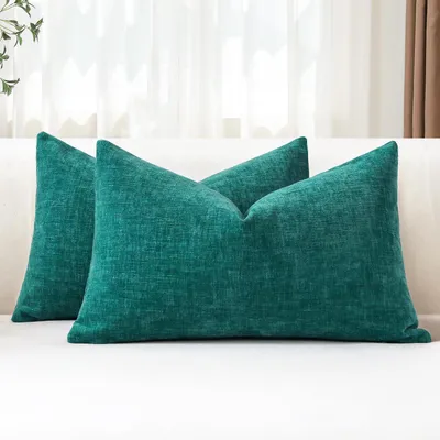 Productafbeelding van Chenille kussenslopen, set van 2, blauwgroen, 30x50 cm, zacht, decoratief