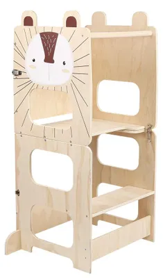 Produktbild von Kinder Lernturm - Montessori Küchenhelfer aus Holz - Klappbar 3-in-1 - Höhenverstellbar - Kippschutz - Ab 1 Jahr - Igel Motiv