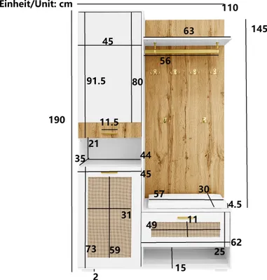 Image de Parrot Uncle Ensemble de vestiaires avec LED, miroir, armoire à chaussures, banc, 5 crochets & espace de rangement - Moderne & peu encombrant
