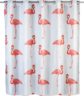 Produktbild von WENKO Dusch Vorhang Badewannen Anti Schimmel inkl. Ringe FLAMINGO 180x200 cm