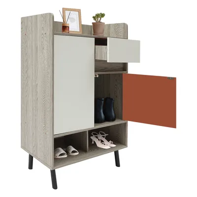 Obrázek produktu pro Botníky 60*32*90cm Botník s dvířky Volně stojící botník (barva bílá + borovice)