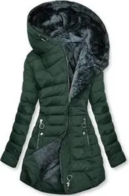 Obrázek produktu pro ASKSA Dámská prošívaná bunda Teplý zimní kabát s kapucí Dlouhá fleecová péřová bunda Zimní bunda Parka, zelená, 3XL