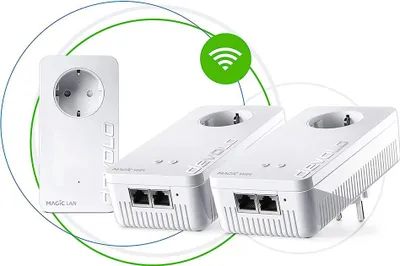 Produktbild von Devolo Magic 2 WiFi next, 2400 Mbit/s, IEEE 802.11a, IEEE 802.11ac, IEEE 802.11b, IEEE 802.11g, IEEE 802.11k, IEEE 802.11n, IEEE 802.11r,..., Typ F, Gigabit Ethernet, 10,100,1000 Mbit/s, Wi-Fi 5 (802.11ac)