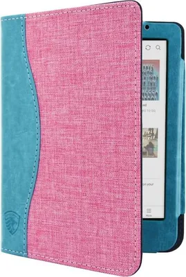 Image de Dutch Shield - Jeans Case Housse pour le Tolino Shine Color Ebook - Housse à rabat Ereader Housse de protection rose, turquoise
