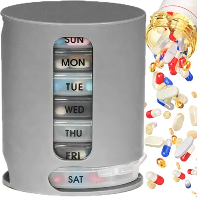 Produktbild von Tablettenbox 7 Tage Pillendose Medikamentendispenser Wochendispenser Tablettendispenser 4 Fächer Pillenbox Medikamenten Dosierer Medikamentenbox Grau Retoo