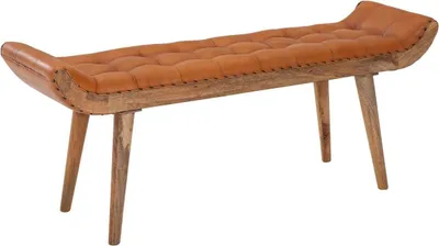 Produktbild von Sitzbank Echtleder / Massivholz Bank Braun 125x50x38 cm Chesterfield, Design Polsterbank Flur, Lederbank Bettbank 2 Personen, Flurbank Modern