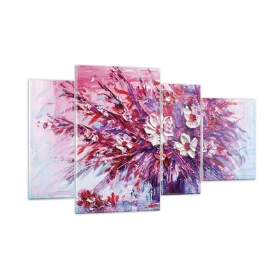 Produktbild von Bilder auf glas - 4 Teile - Pastos Blumen Rosa - 120x70cm - Glasbilder - Wandbilder - Bilder - zum Aufhängen bereit - Wanddekoration aus Glas - Glas Bilder - Wandbild auf Glas - GDL120x70-4530