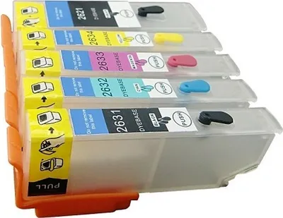 Produktbild von Wiederbefüllbare Tintenpatronen kompatibel mit Epson T2621+T2631-T2634, T26 XL mit Auto Reset Chips für Epson Expression Premium XP-510, XP-520, XP-600, XP-605, XP-610, XP-615, XP-620, XP-625, XP-700, XP-710, XP-720, XP-800, XP-810, XP-820