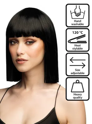 Produktbild von Blunt Bob mit Pony Perücke schwarz