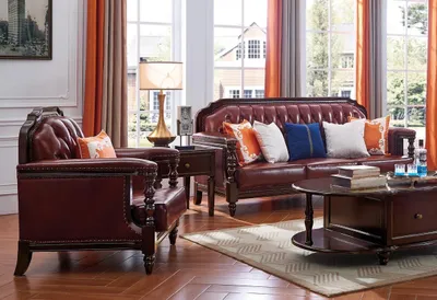 Immagine prodotto di Classico Chesterfield barocco rococò divano set 3+1 in pelle