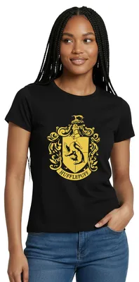 Produktbild von Spreadshirt Harry Potter Hufflepuff Wappen Frauen T-Shirt, S, Schwarz