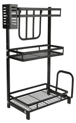 Immagine prodotto di Scaffale per spezie - Scaffale a 3 ripiani per mobili da cucina - Acciaio inossidabile - 37,7 x 61 cm - Nero