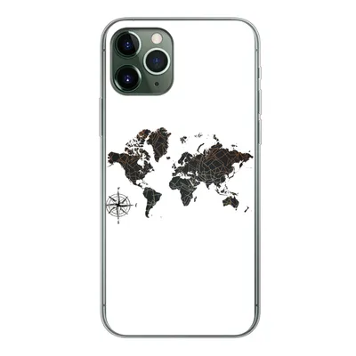 Produktbild von MuchoWow® Handyhülle Schutzhülle Hülle für iPhone 11 Pro Weltkarte - Gold - Schwarz - Windrose Silikon Softcase Handy Hülle - Handy