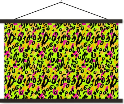 Produktbild von MuchoWow® Textilposter Tiermuster - Muster - Neon - Gelb 90x60 cm mit schwarzem Rahmen - Aufhängungssatz