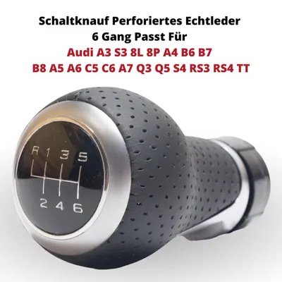 Immagine prodotto di Pomello del cambio in vera pelle traforata a 6 marce, compatibile con Audi A3, S3, 8L, 8P, A4, B6, B7, B8, A5, A6, C5, C6, A7, Q3, Q5, S4, RS3, RS4, TT