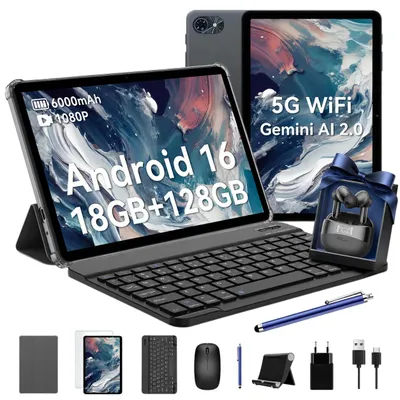 Produktbild von T80 mit Kopfhörer, Android 16 Tablet 10 Zoll, 6GB RAM + 128GB ROM, 5G WiFi, Gemini Al,6000mAh. Perfekt für Gaming mit Dual-Kamera, BT5.0, O1TG&Type-C.