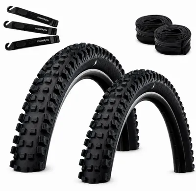 Productafbeelding van 2 x Faltbanden Schwalbe Magic Mary Gravity Soft TLR E-50 27,5 x 2,40 (62-584), zwart + 2 x Schwalbe binnenbanden SV21F, inclusief bandenlichters