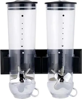 Produktbild von Wandmontierter Müsli- und Süßigkeitenspender - Doppelt, 2 Behälter - Mit Wandhalterung - Kunststoff - Wiederverwendbar - Schwarz