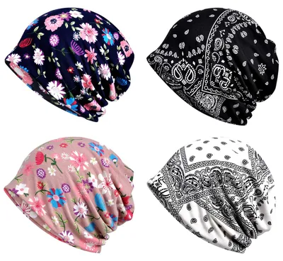 Produktbild von XYIYI Chemo-Kopfbedeckung für Damen, Baumwolle, Slouchy, Mütze, Schal, 4 Stück,
