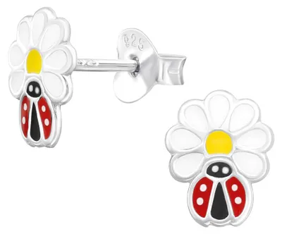 Produktbild von Marienkäfer Ohrringe Kinder: Blumen Ohrstecker Silber 925