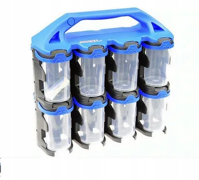 Produktbild von Questsystem Q2x16 Werkstatt-Organizer mit 16 transparenten Behältern, blau