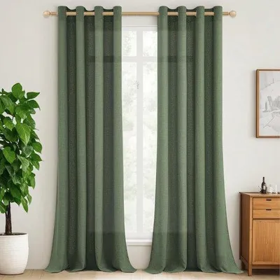Productafbeelding van Unyqoos® Halfdoorschijnende gordijnen met linnenlook, set van 2 | 140x245 cm | 30% linnen/70% polyester | Grijs-roze | Geschikt voor woon- en slaapkamer