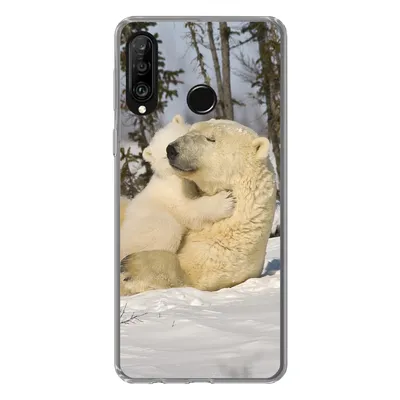 Produktbild von MuchoWow® Handyhülle Schutzhülle Hülle für Huawei P30 Lite Eisbär - Schnee - Höhle - Jungtier Silikon Softcase Handy Hülle - Handyhülle