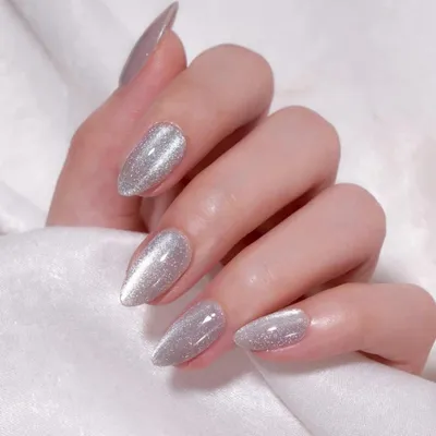 Produktbild von Nägel zum Aufkleben 24 Stück Glitter Silber Mandel Kurz Oval French Künstliche Nägel für Frauen