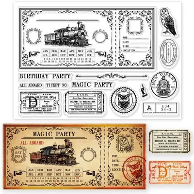Immagine prodotto di Omgoods - Timbrini trasparenti a forma di biglietto del treno vintage per scrapbooking fai-da-te