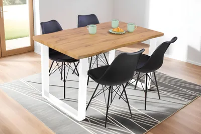 Produktbild von Esstisch Baumkante Holz-Optik Wildeiche 140 x 80 U-Gestell weiß JOSY, KI-generiertes Bild