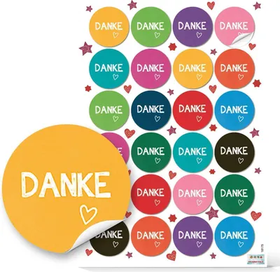 Produktbild von Logbuch-Verlag 24 DANKE Aufkleber bunt 4 cm Dankesaufkleber Dankeschön Sticker - Geburtstag Hochzeit Kommunion Firmenfeier Jubiläum24 Aufkleber / 1 Bogen