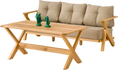 Produktbild von Gartenmöbel Set aus Holz in Beige, stilvoll und wetterfest