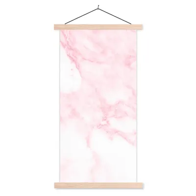Produktbild von MuchoWow® Textilposter Marmor - Weiß - Rosa - Chic - Marmoroptik 60x120 cm mit holzfarbenen Rahmen - Holz
